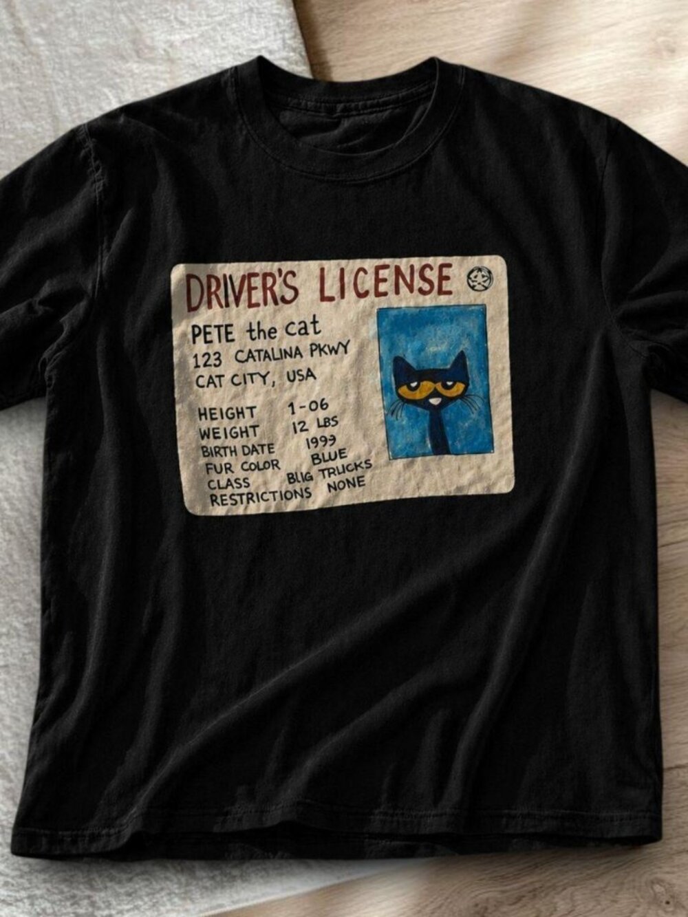 Pete the Cat Driver’s License Tee - Sick Vintage Black Graphic